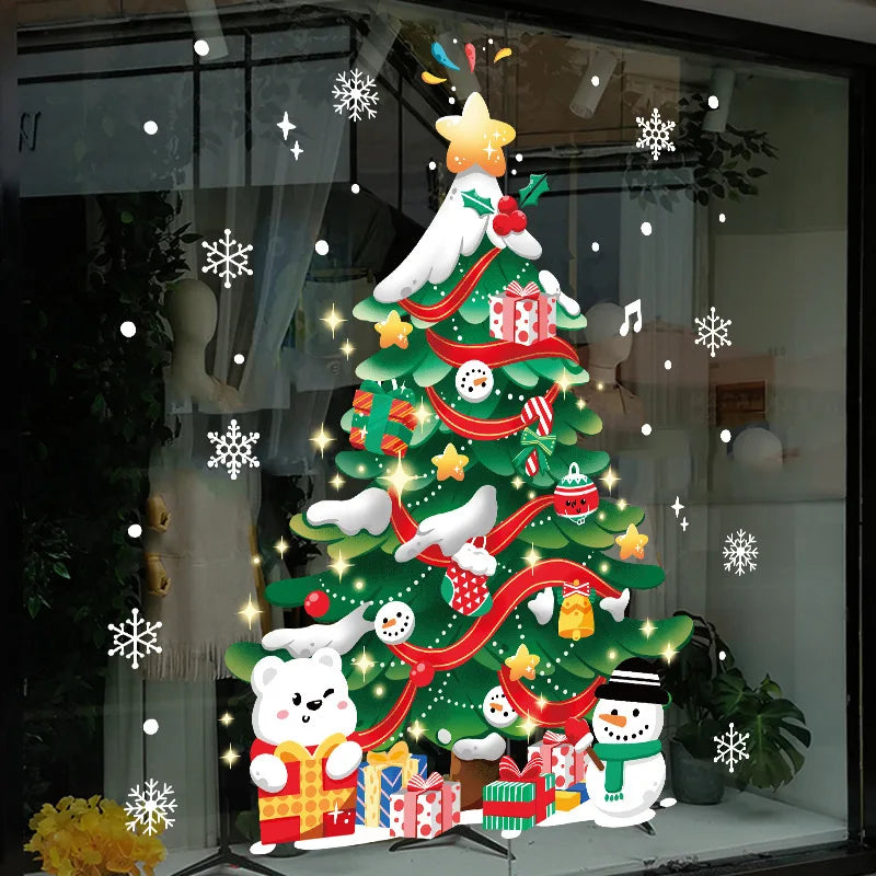 Autocollant sapin de Noël kaki pour décoration de vitrine