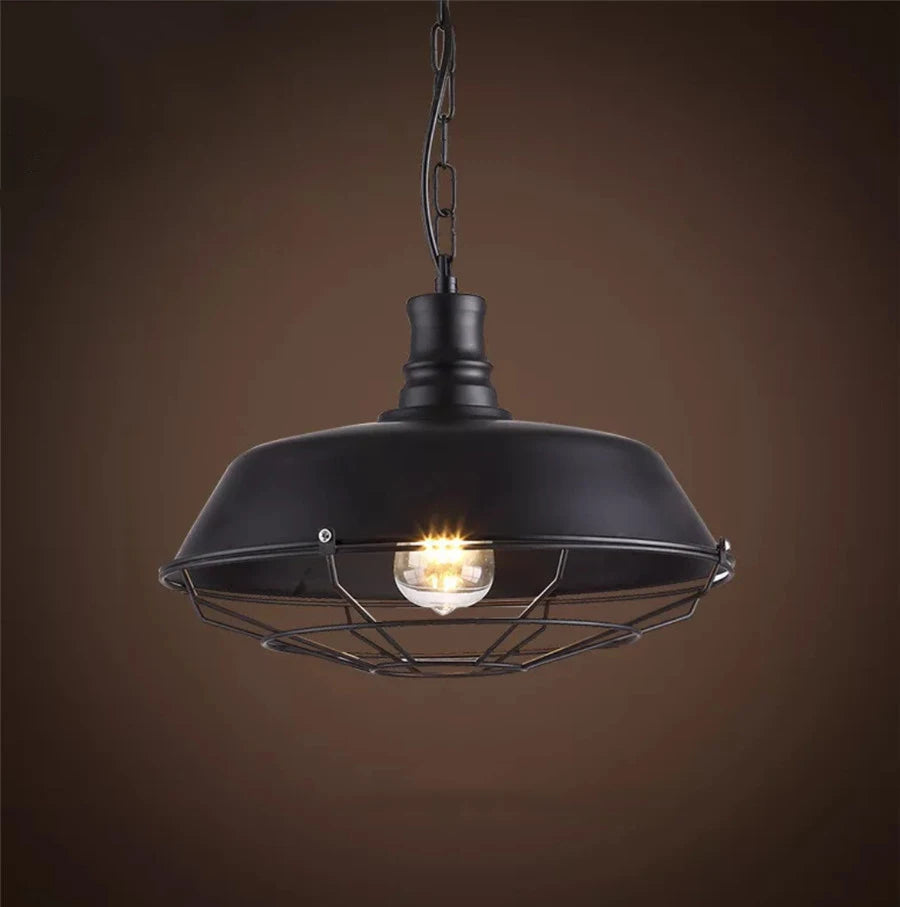 suspension lumineuse industrielle vintage fer noir ampoule led chaîne métallique salon chambrehôtel