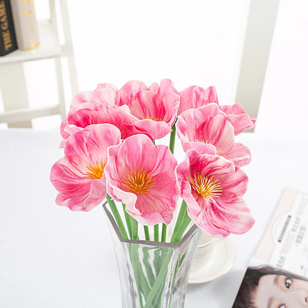 bouquet artificiel tulipes rose orange jaune rouge blanc vase transparent moderne minimaliste