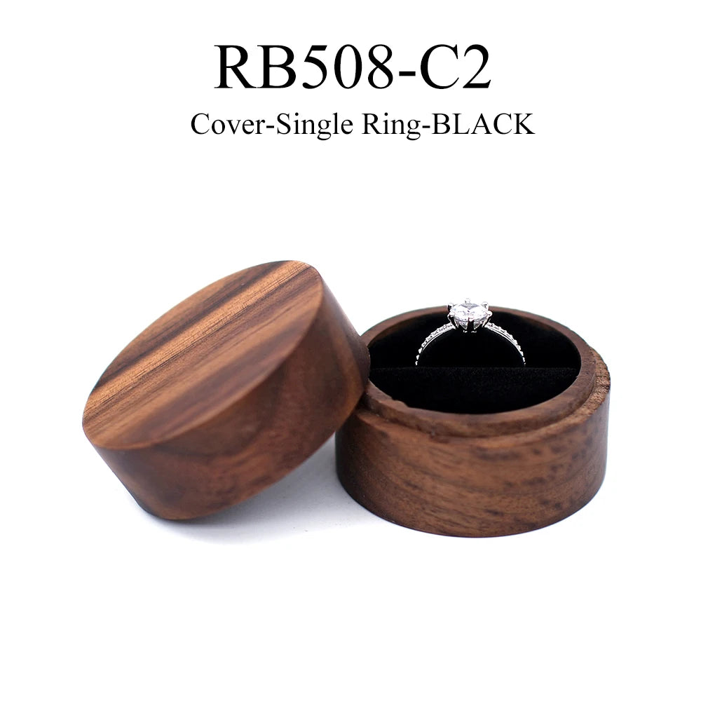 boîte bijoux bois foncé ronde gravure fleurs bagues boucles d'oreilles
