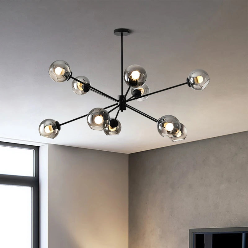 suspension lumineuse moderne or noir sphères transparentes scandinave