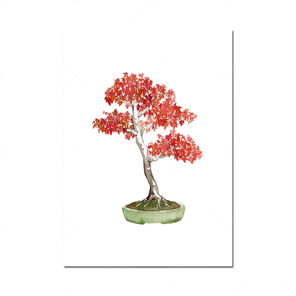 Un bel arbre bonsaï aux feuilles rougeoyantes dans un pot vert.