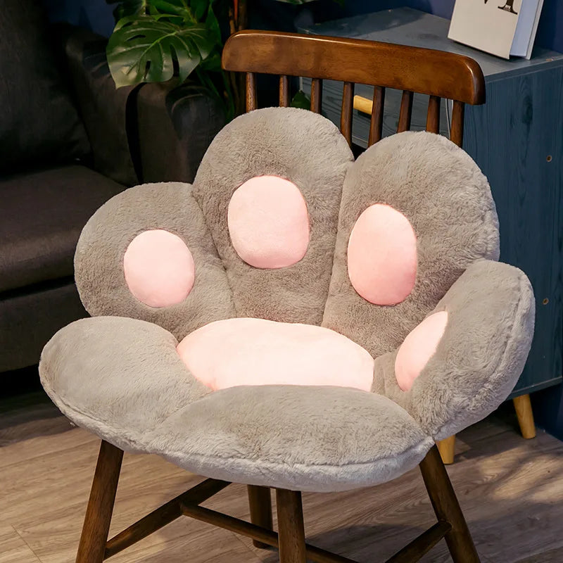 coussin forme patte chat peluche douce motif chat couleur rose gris pastel mignon