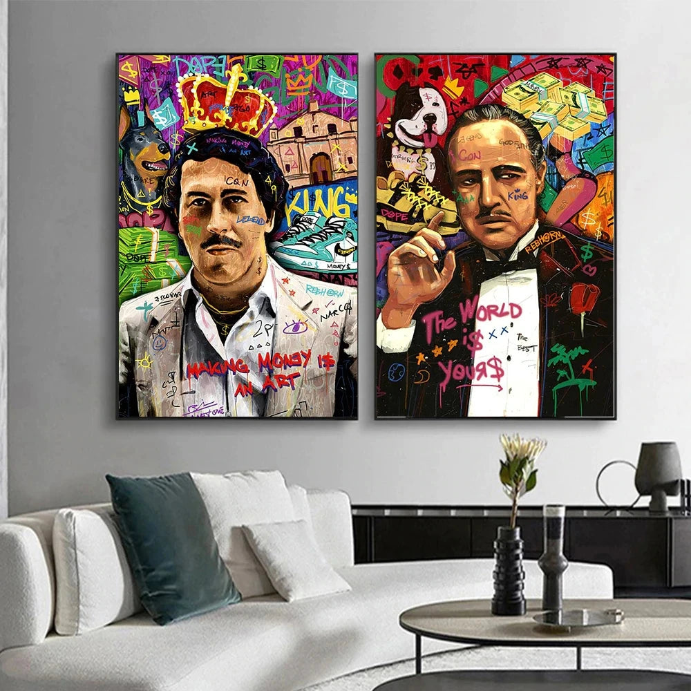 Tableau pop art graffiti multicolore personnages stylisés moderne impression toile décoration mur salon chambre