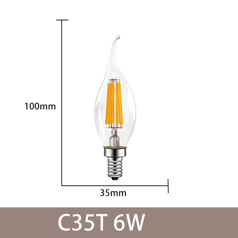 ampoules led filament dorés transparentes e12 e14 4w 6w 2700k 360° modernes 25000h