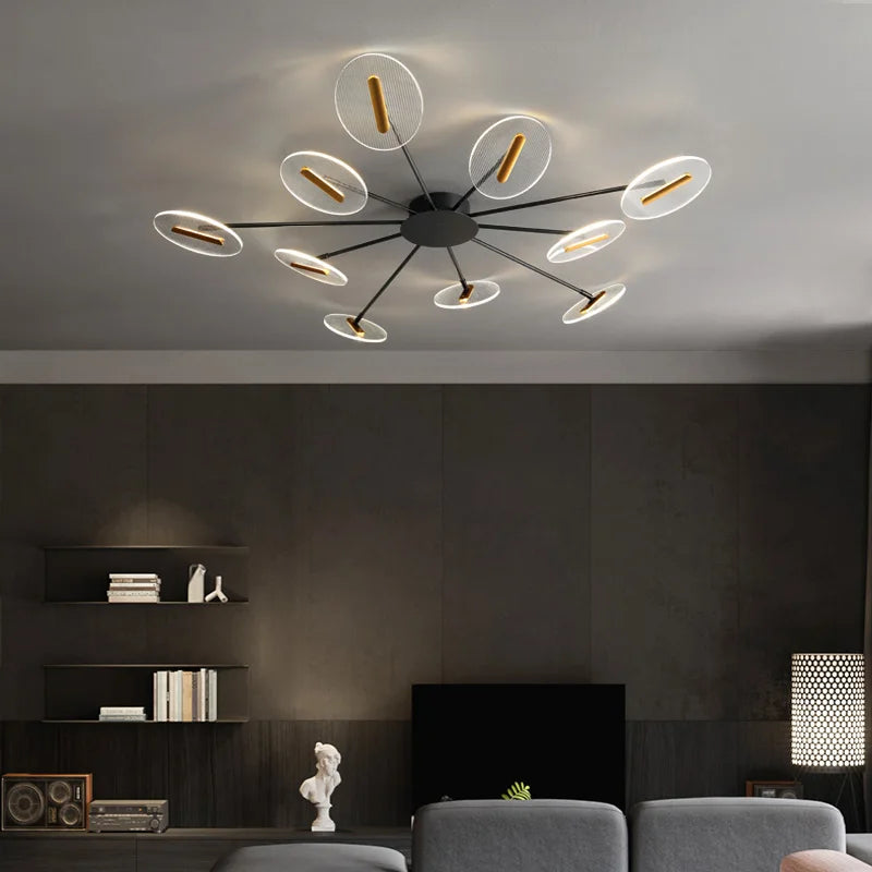 plafonnier moderne acrylique noir doré led clips facile chambre salon