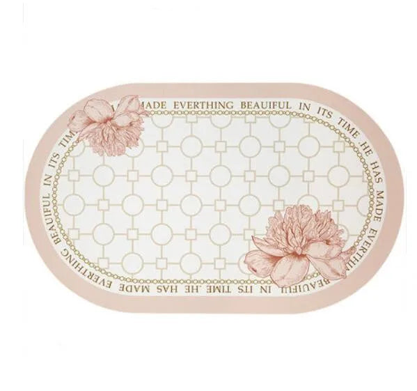 tapis table classique vintage noir blanc marron motif floral roses texte better life résistant