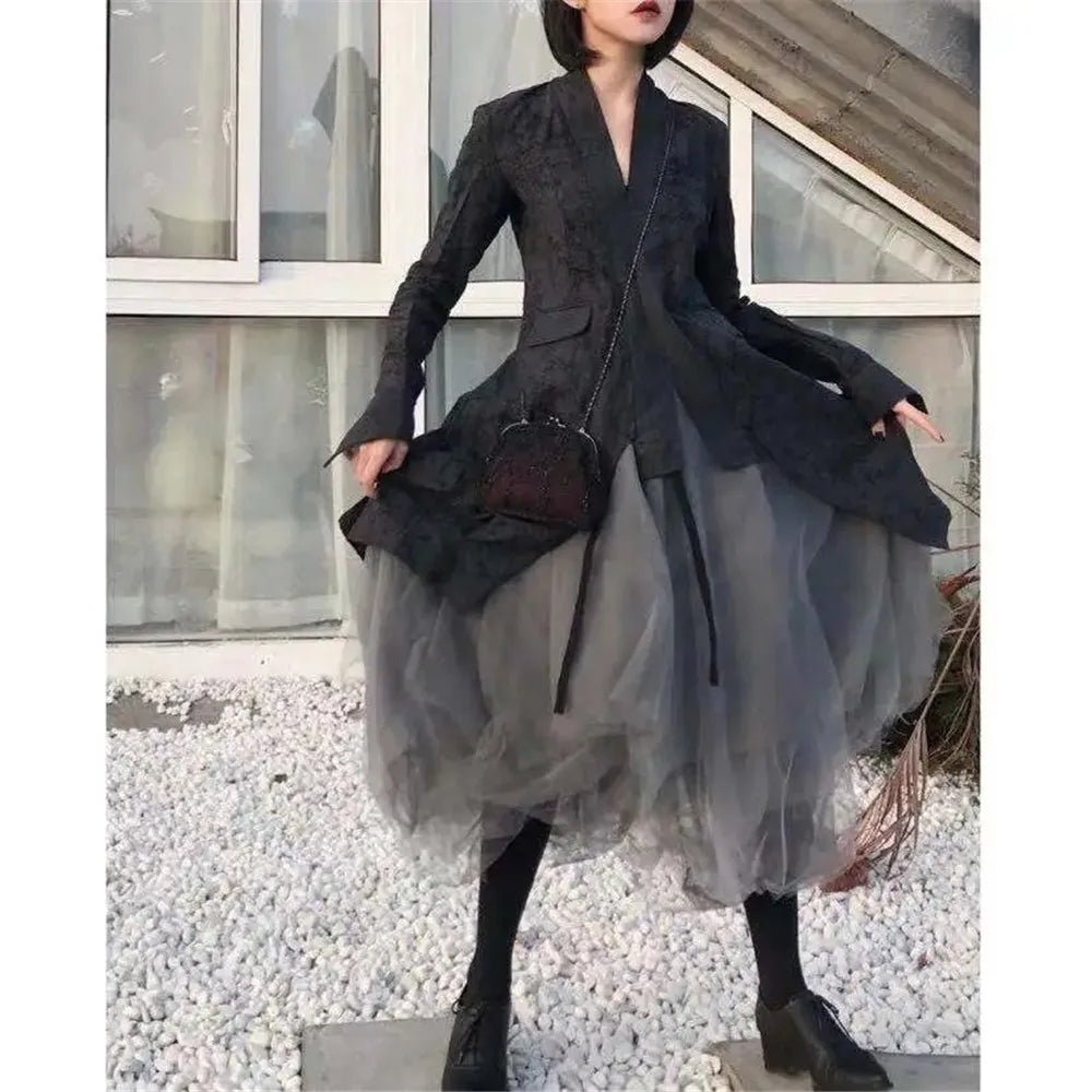 jupe tulle gris plissée fine élégante femme printemps opaques contemporaine mi mollet