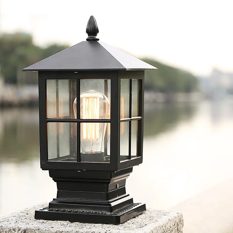 lampe sol classique noir bronze quadrillage transparent ip65 led e27 filaireextérieur moderne