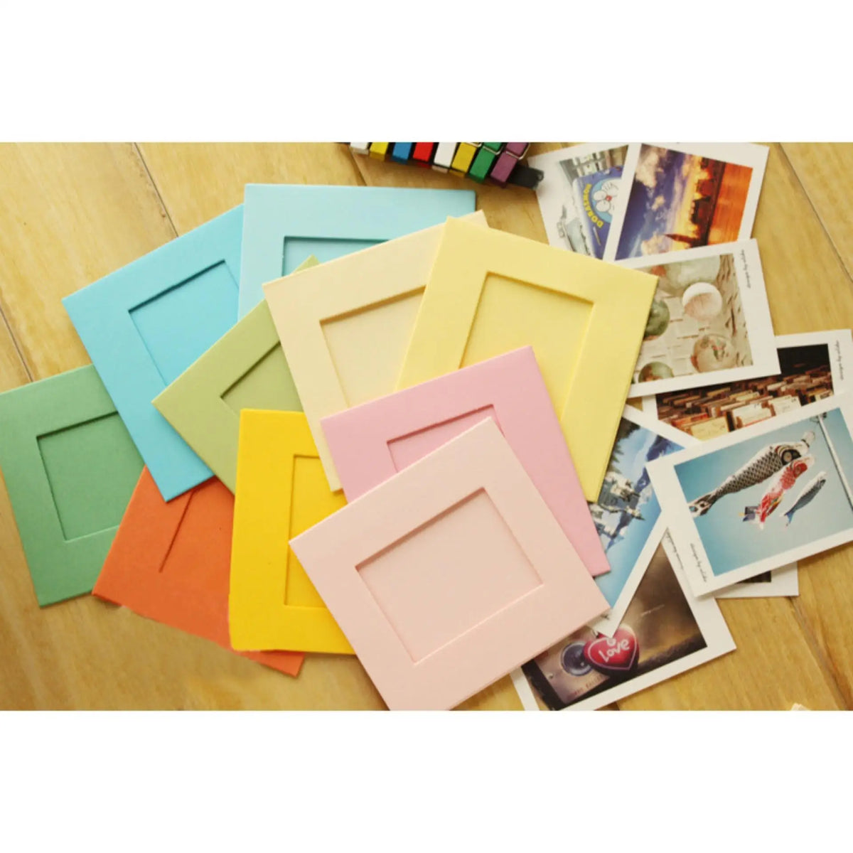 cadres photo colorés pinces ficelle décoration murale enfantine moderne festive 10 pièces