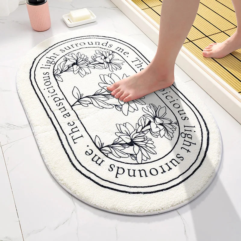 tapis bain antidérapant mousse pe polyester moderne feuilles léopard fruits lettrage blanc noir vert