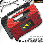 tapis sol rouge noir quilté moderne hitachi logo cabine véhicule