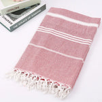 serviette bain rayée 100x180cm coton biologique séchage rapide franges classique rose gris bleuclair