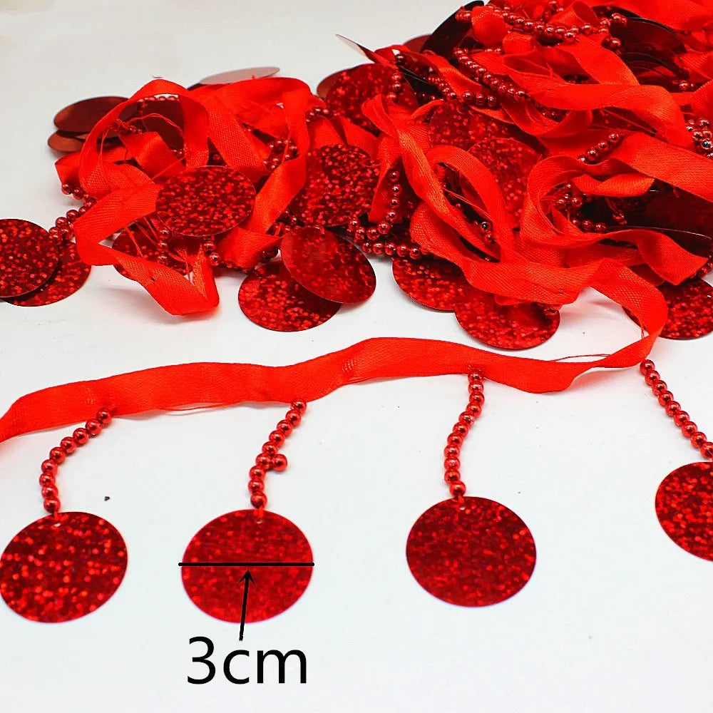 ruban decoratif sequins brillants fleurs artificielles bleu rouge noir or rose 10 yards opacite