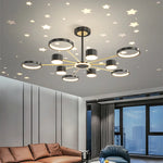 plafonnier led moderne ciel étoilé lune salon chambre enfant noir doré