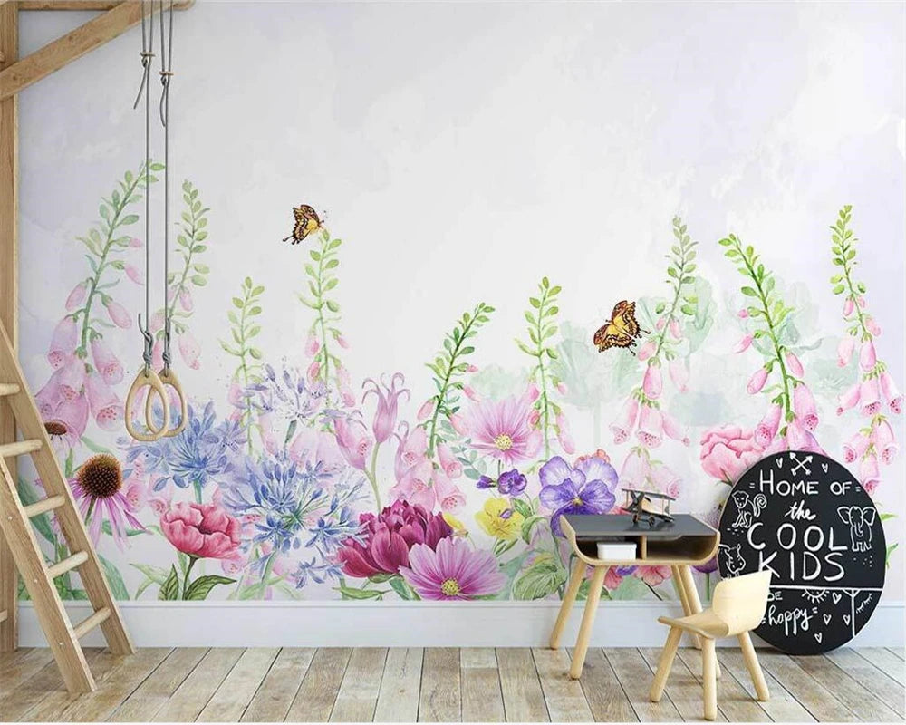 papier peint fleurs papillons moderne rose violet vert respectueux environnement adhésif