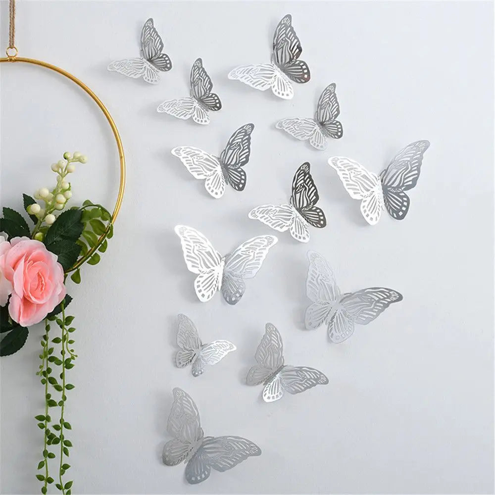 décoration murale papillons adhésifs or rose pâle modernes 12 pièces perforés élégants chambre salon