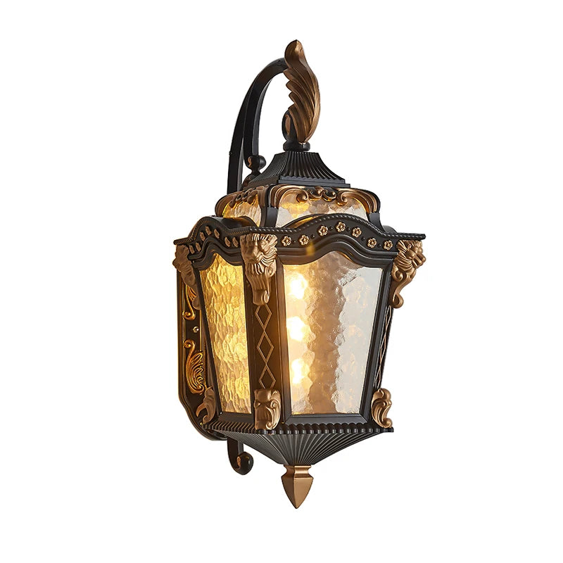 lampe murale éclairage extérieur moderne classique verre moulé texture dorée hydrofuge é27 led noir