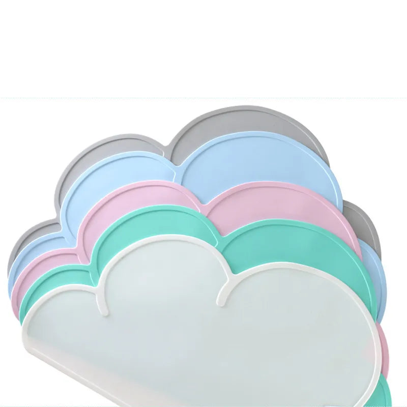 assiettes forme nuage silicone imperméables adhésives animaux gris rose bleu blanc moderne