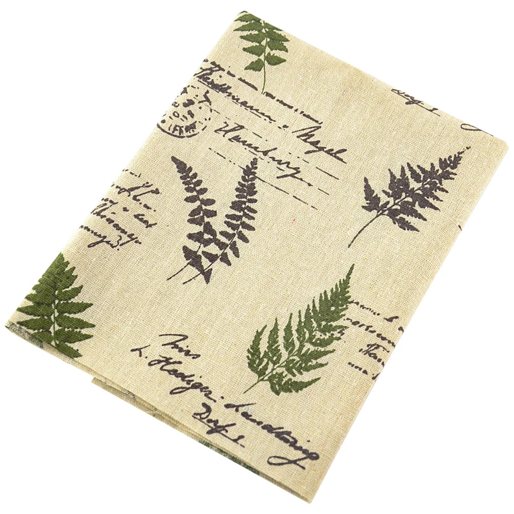 tissu vintage rustique fougères écriture manuscrite beige vert foncé noir décoration maison sac nappe