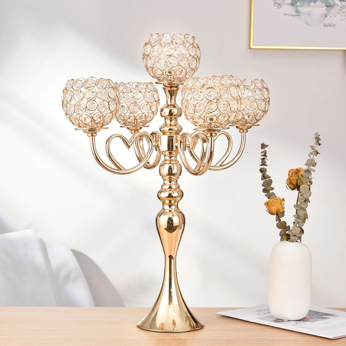 bougeoirs dorés classiques bras métal fer décoration intérieure mariage fêtes nhà hàng trang trí