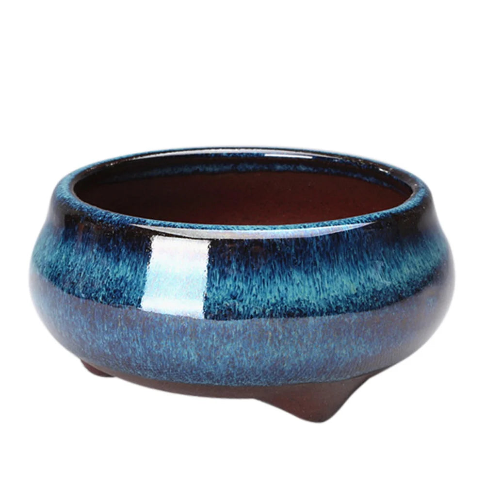 pots bonsaï chinois céramique porcelaine bleu brun texture grès effet craquelé classique artisanal