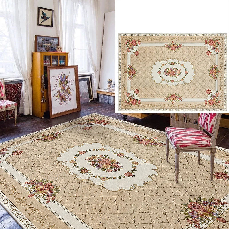 Tapis vert clair motif floral salon