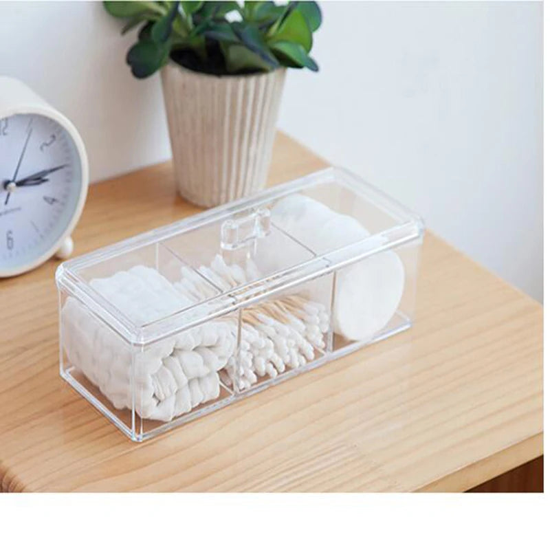boîte rangement cosmétique transparente moderne réutilisable disques tiges coton brosse maquillage vernis ongles respectueux