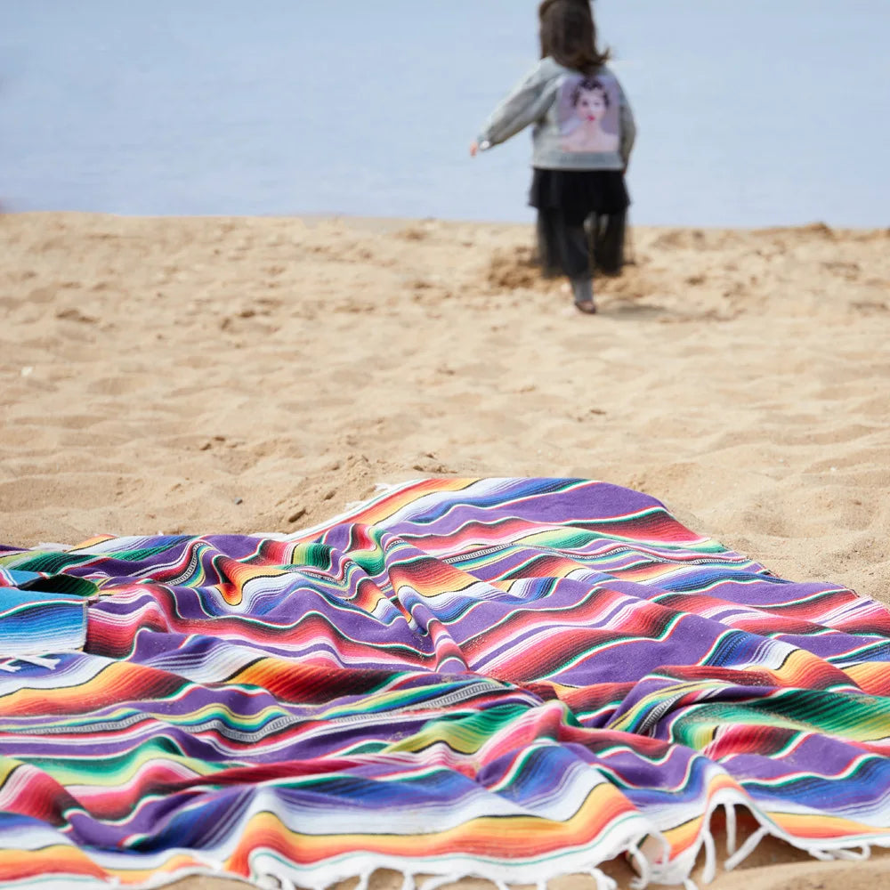 serviette plage multicolore rayures horizontales boho chic grande couverture pique nique voyage maison