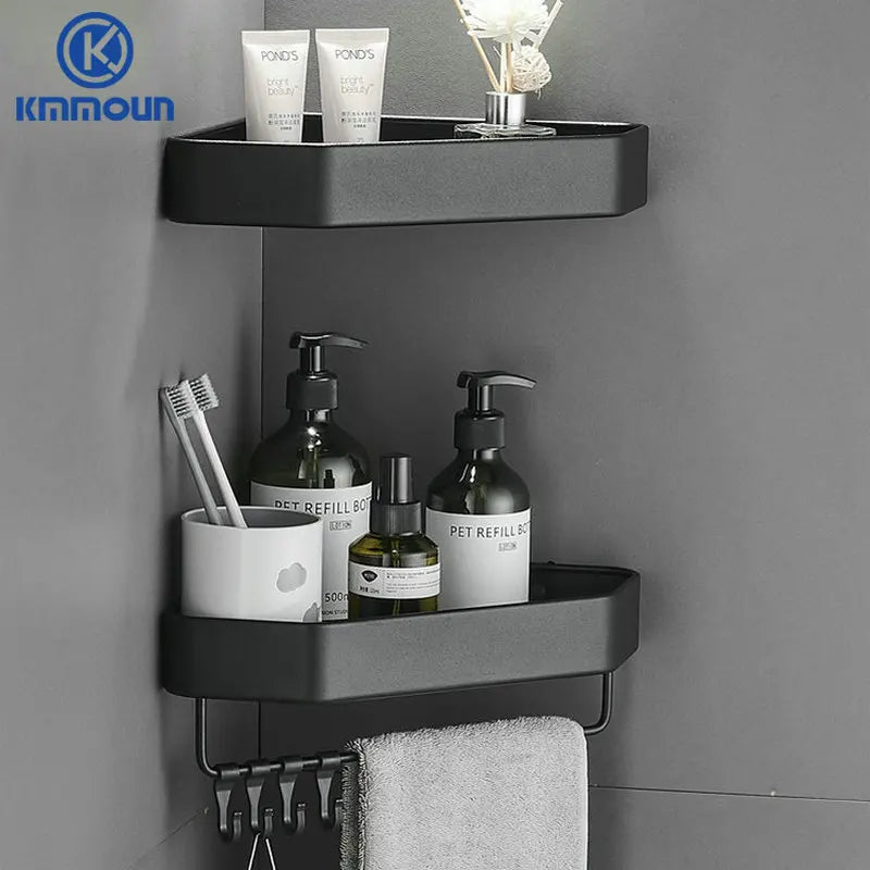 étagère d'angle aluminium noir mat salle bain moderne étagère gris mat salle douche clips