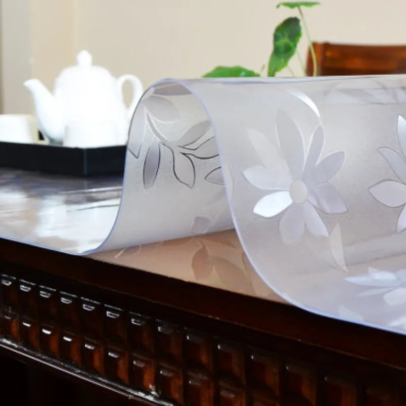 nappe table transparente pvc motif floral fleurs moderne imperméable protection cuisine table manger