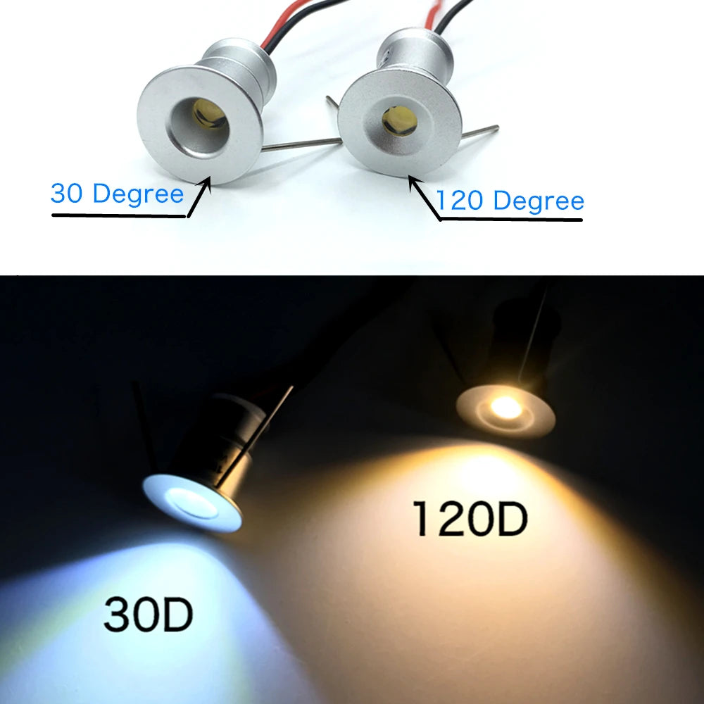 Spot LED argenté moderne 1W 12V 3V IP65 30° 120° câble 47cm