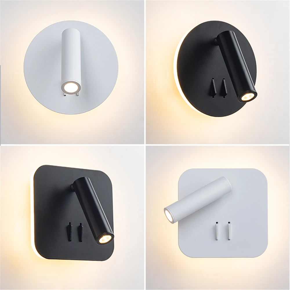Lampes murales modernes LED blanc noir réglables 220V 110V chambre coucher entrée salle manger