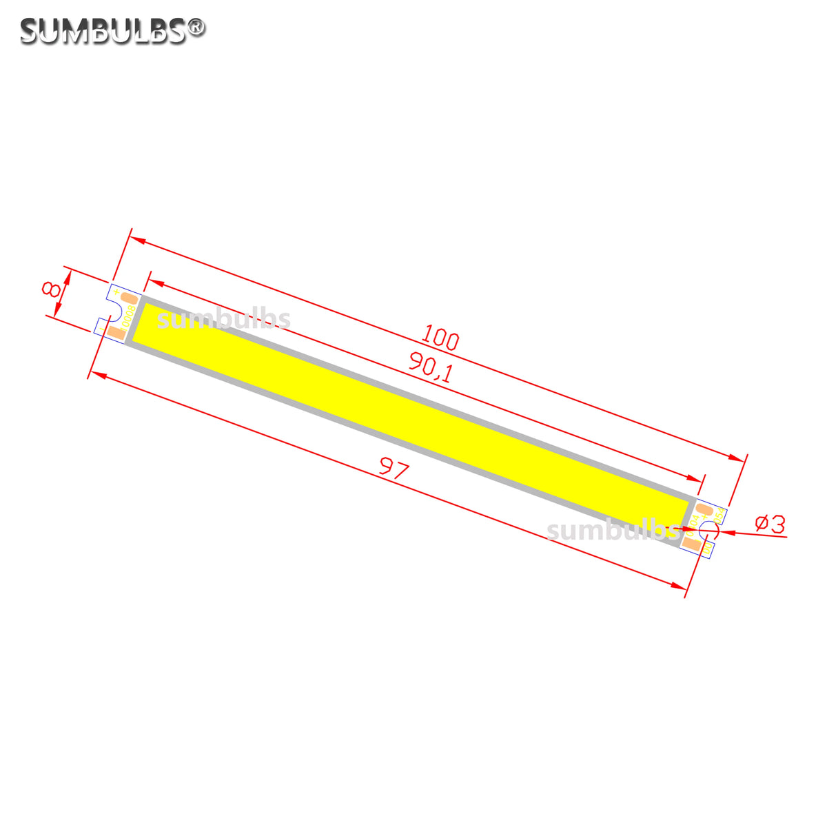 bande led rouge verte jaune blanche adhésive moderne 100mm 10w 250lm 20000h