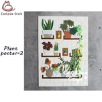 affiche murale plantes motifs brique pots feuilles grilles deco intérieure art