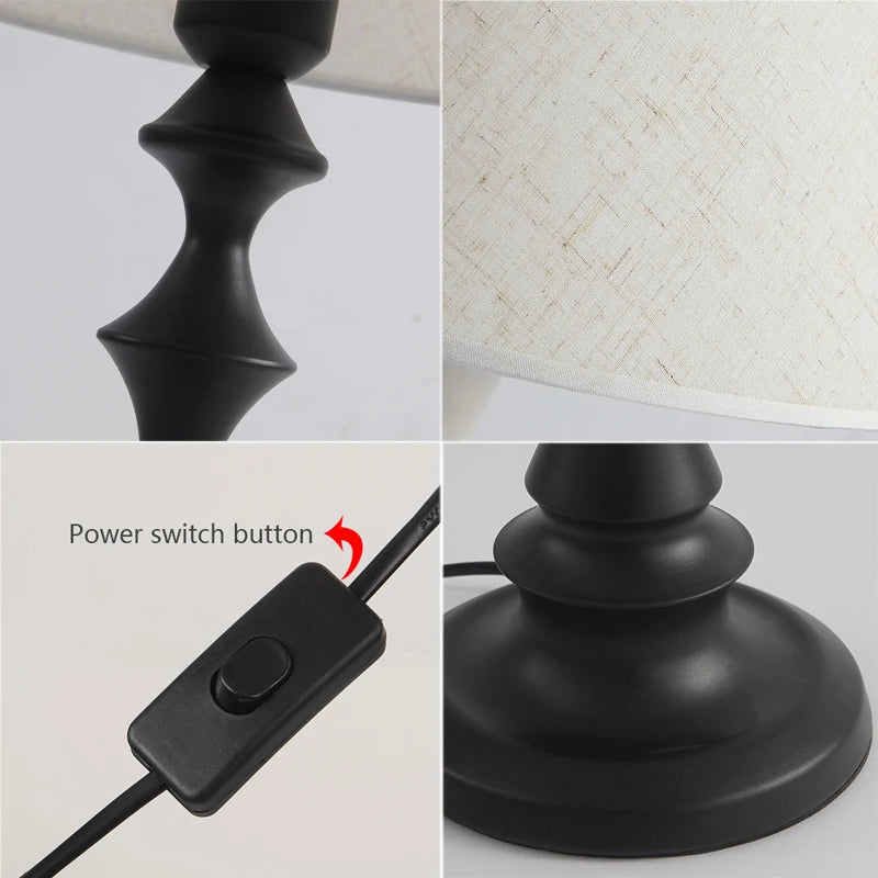 lampe table moderne abatjour tissu texturé noir blanc simple chambre coucher led 50cm haute