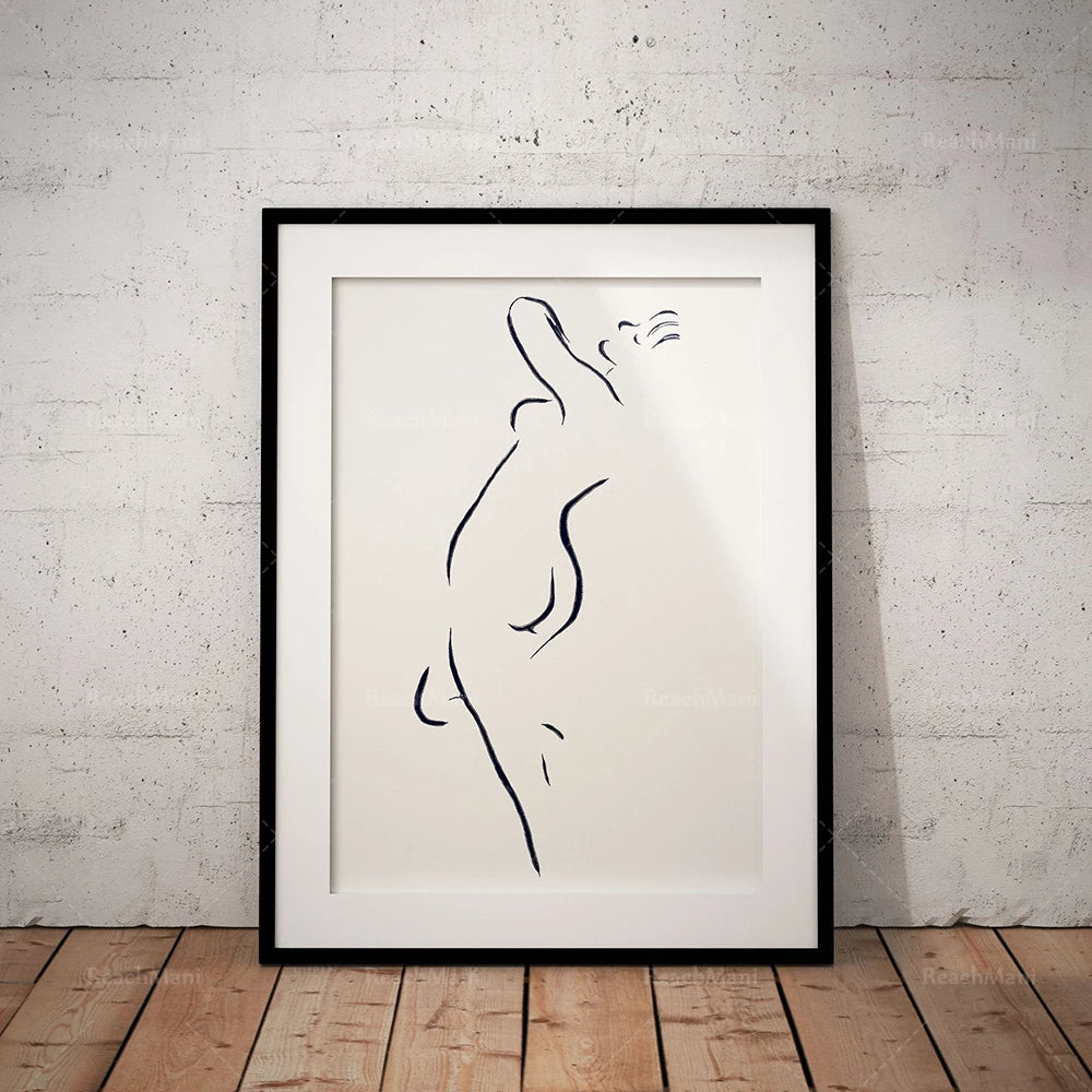 Une silhouette féminine minimaliste en noir et blanc, reflétant la grâce et l'élégance.