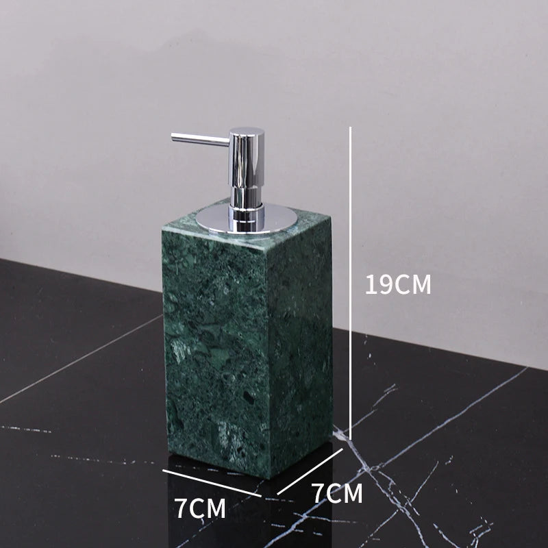 ensemble salle bain marbre vert doré distributeur savon porte brosse dents plateau rangement