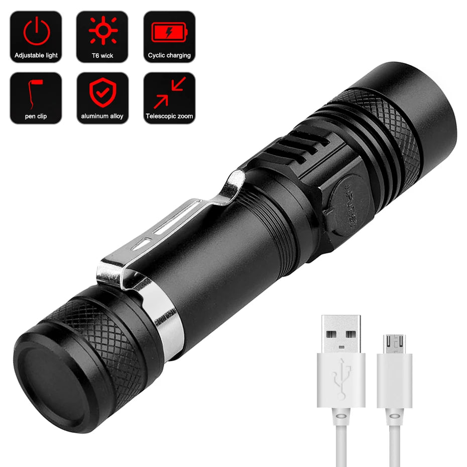 linterna led recargable alta potencia zoomable resistente al agua con modo variador camping trekking