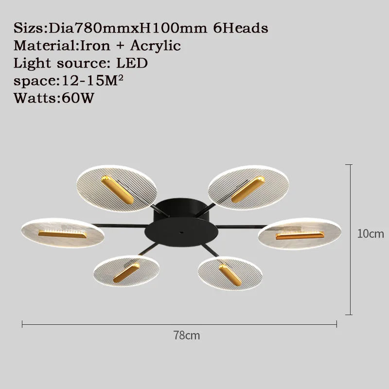 plafonnier moderne acrylique noir doré led clips facile chambre salon