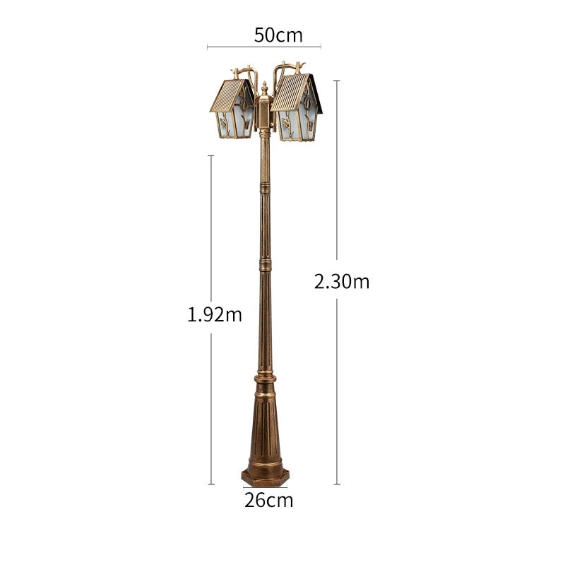 Lampadaire extérieur or noir deux lanternes classique décoration florale métal apparent IP65 LED adaptableextérieur