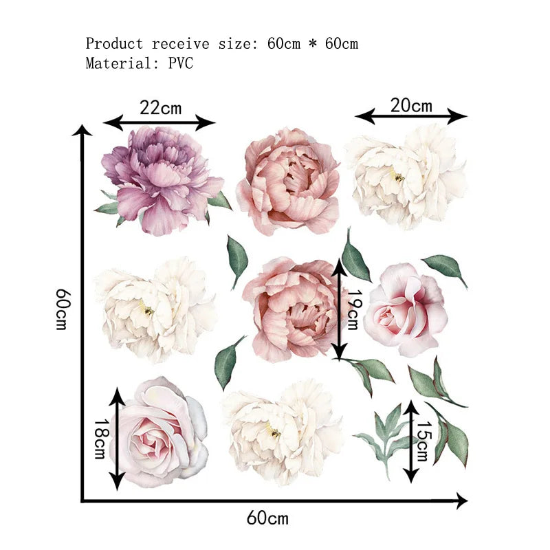 sticker mural fleur pivoine moderne rose blanc violet salon chambre coucher auto adhésif pvc