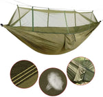 hamac vert olive pratique moustiquaire cordelettes carabiners sac rangementextérieur léger camping