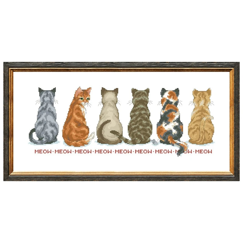 broderie chatons assis vue arrière gris orange artisanale toile coton fil guide instructions