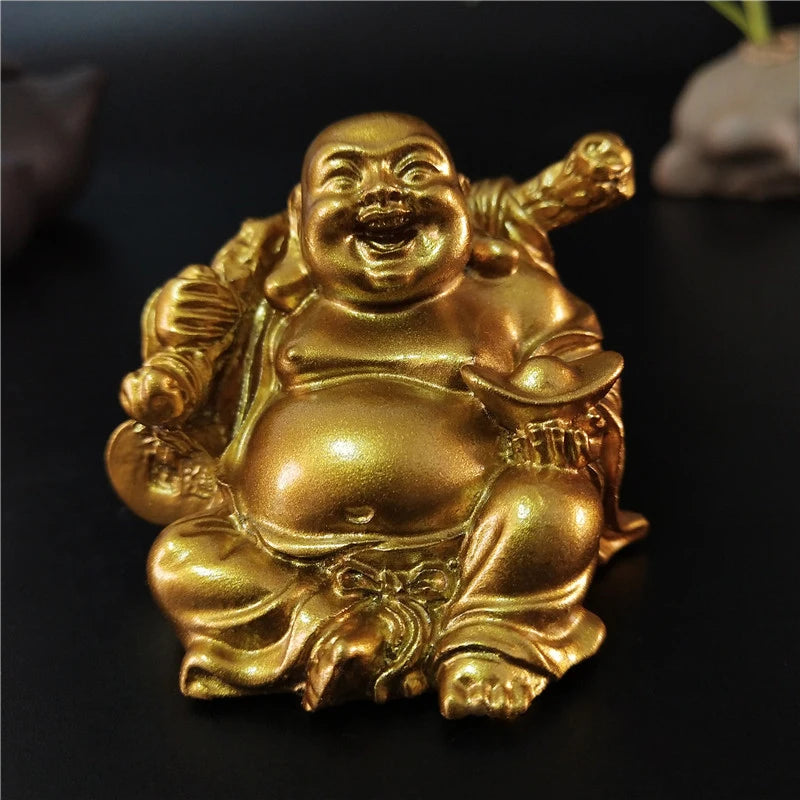 statue bouddha dorée artisanale feng shui decoration jardin maison porte bonheur matieres salopes echangisme