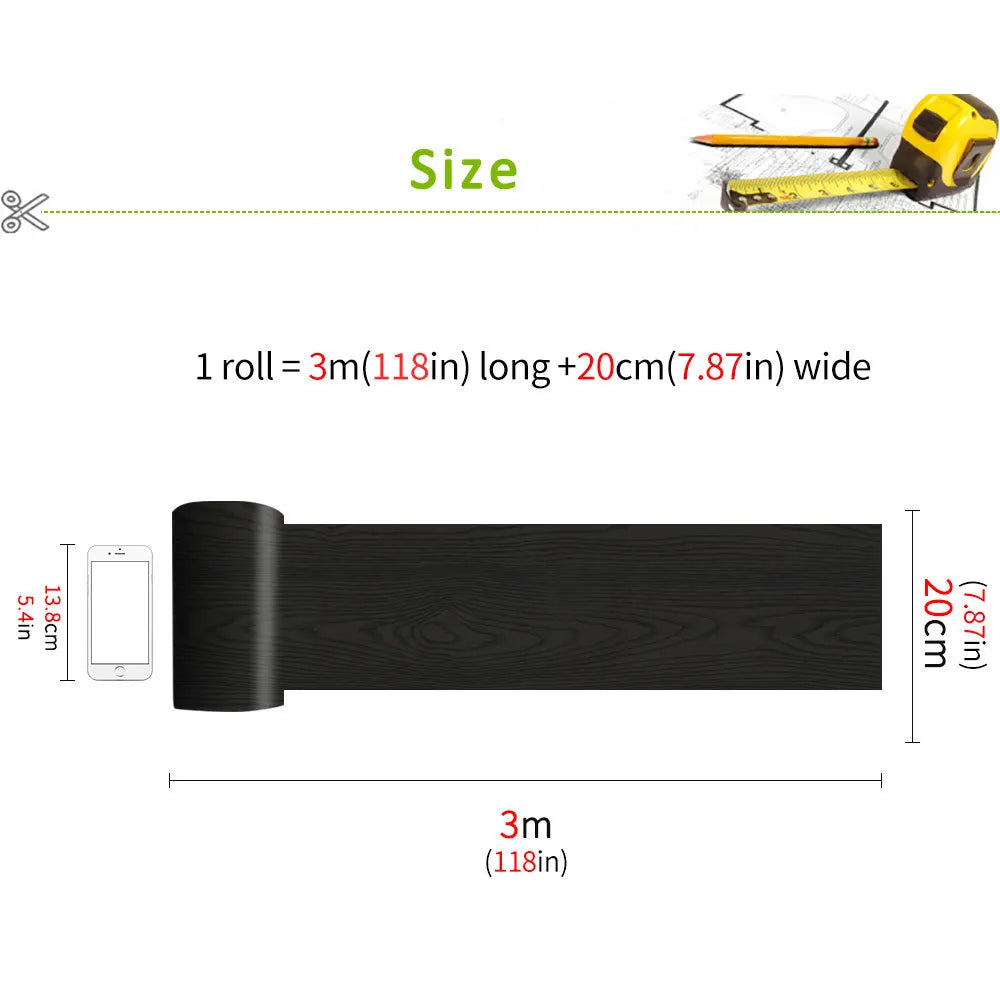 panneau décoratif bois adhésif moderne minimaliste noir naturel veineux intérieur extérieur 3m long 20cm