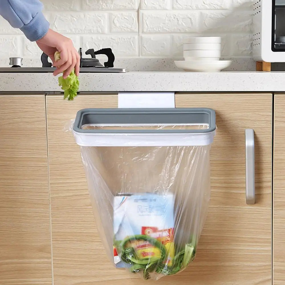 sac poubelle suspendu blanc gris clips utilisation multiple moderne pratique cuisine organisateur