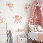 stickers muraux fleurs watercolor rose beige vert clair autoadhésifs intérieur décoration florale chambre salon
