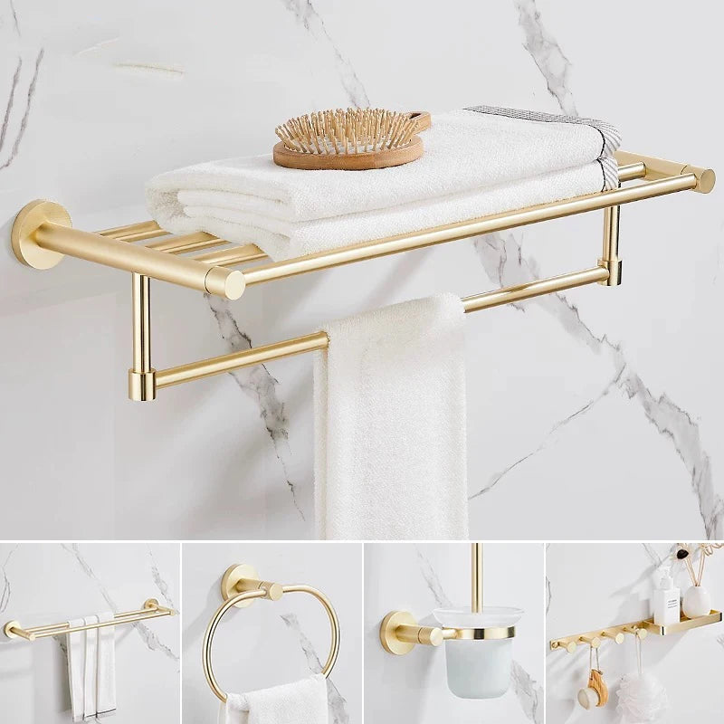 porte serviettes mural doré lisse moderne ensemble quincaillerie bain fixations serviettes blancs