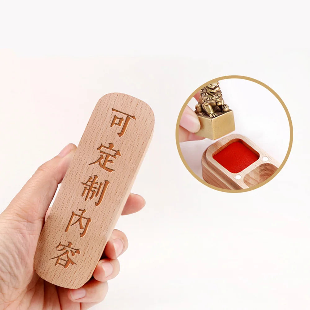 organisateur tampons bois naturel encreur support magnétique motif animal sculpté traditionnel artisanal